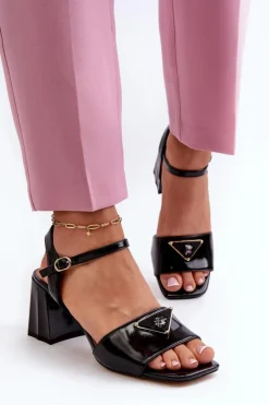 Online Damskie buty S.Barski Eleganckie Lakierowane Sandały Na Słupku Czarne D&A MR38-660