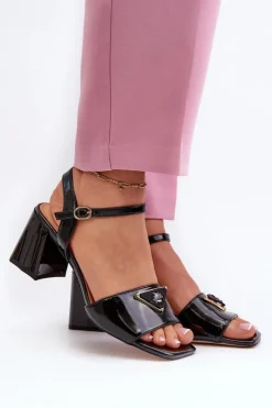 Online Damskie buty S.Barski Eleganckie Lakierowane Sandały Na Słupku Czarne D&A MR38-660