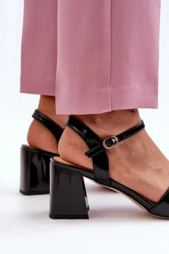 Online Damskie buty S.Barski Eleganckie Lakierowane Sandały Na Słupku Czarne D&A MR38-660