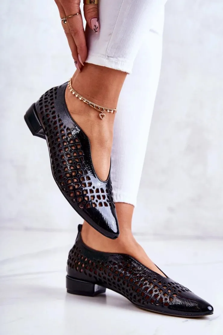 Boto Półbuty Lakierowane|Półbuty Skórzane*Eleganckie Lakierowane Skórzane Półbuty Ażurowe Czarne Ismena