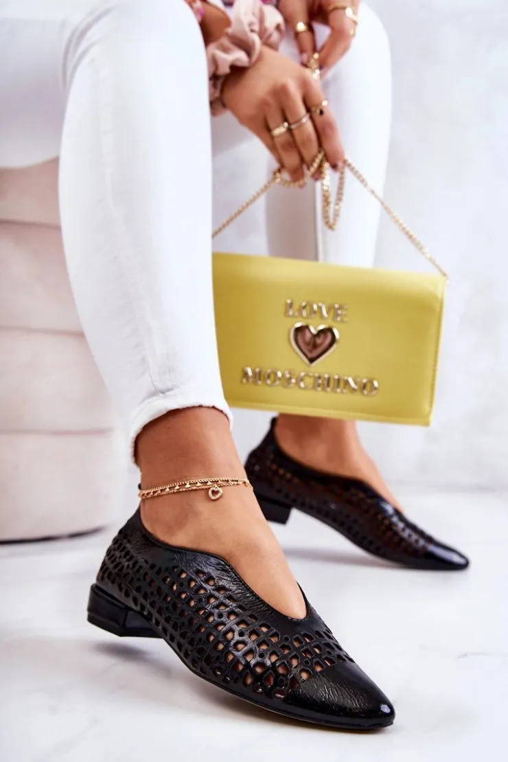 Boto Półbuty Lakierowane|Półbuty Skórzane*Eleganckie Lakierowane Skórzane Półbuty Ażurowe Czarne Ismena