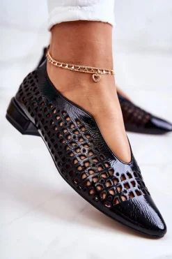 Boto Półbuty Lakierowane|Półbuty Skórzane*Eleganckie Lakierowane Skórzane Półbuty Ażurowe Czarne Ismena