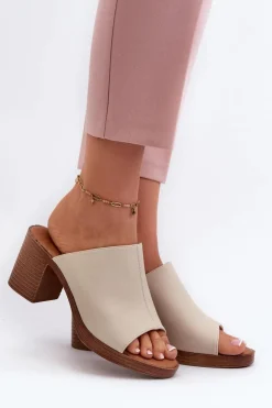 Damskie Evento Eleganckie Lekkie Klapki Damskie Na Obcasie Beżowe Varnila