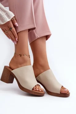 Damskie Evento Eleganckie Lekkie Klapki Damskie Na Obcasie Beżowe Varnila