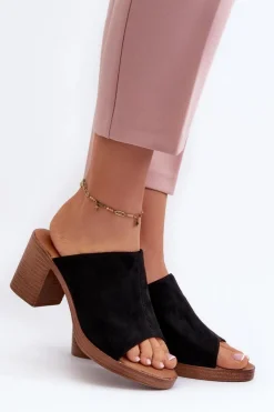 Discount Evento Eleganckie Lekkie Klapki Damskie Na Obcasie Czarne Varnila Czarny