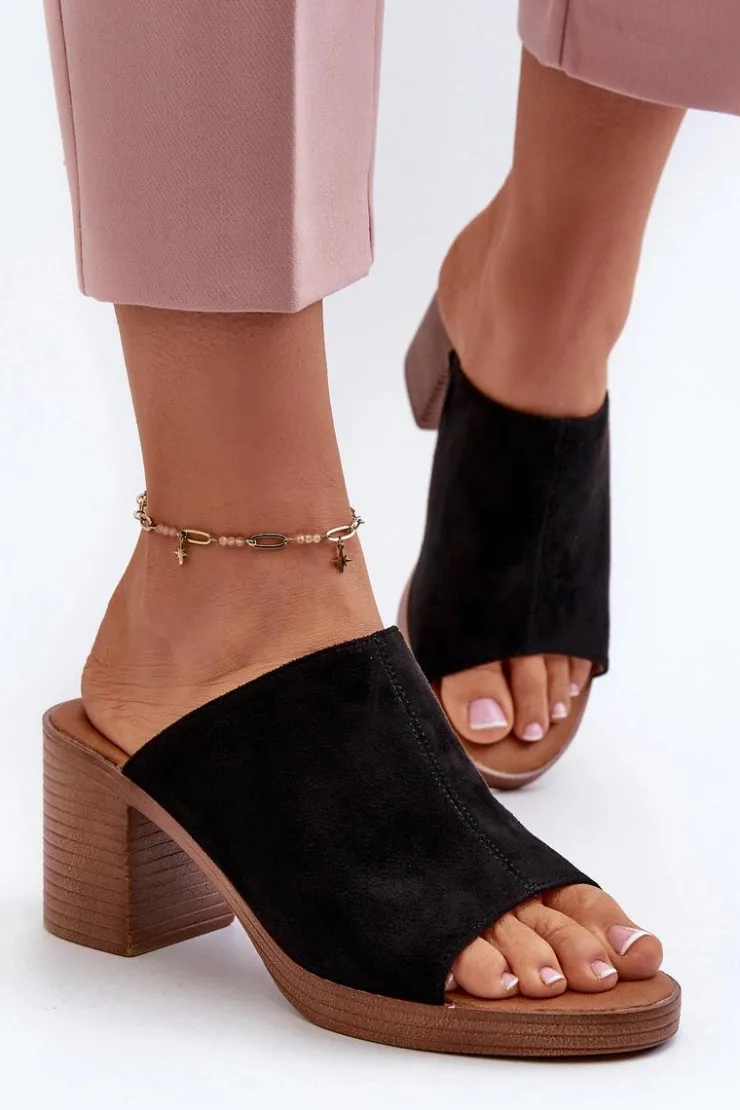 Discount Evento Eleganckie Lekkie Klapki Damskie Na Obcasie Czarne Varnila Czarny