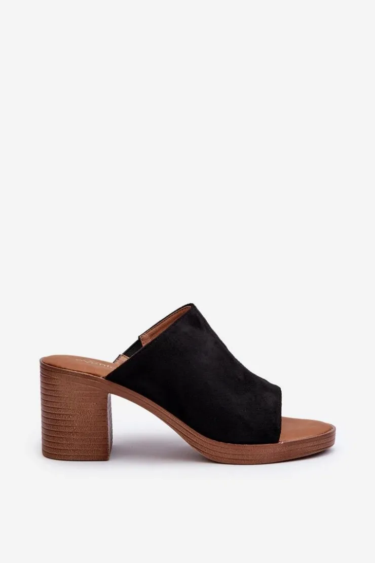 Discount Evento Eleganckie Lekkie Klapki Damskie Na Obcasie Czarne Varnila Czarny