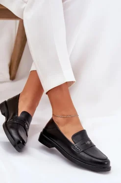 Buty damskie Vinceza Loafersy Damskie|Mokasyny Płaskie*Eleganckie Mokasyny Damskie Z Naturalnej Skóry Vinceza 18100 Czarne