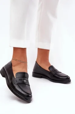 Buty damskie Vinceza Loafersy Damskie|Mokasyny Płaskie*Eleganckie Mokasyny Damskie Z Naturalnej Skóry Vinceza 18100 Czarne