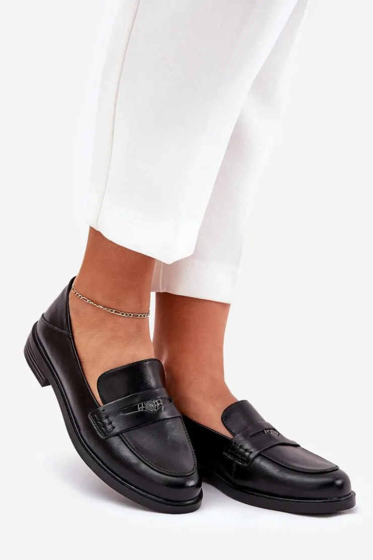 Buty damskie Vinceza Loafersy Damskie|Mokasyny Płaskie*Eleganckie Mokasyny Damskie Z Naturalnej Skóry Vinceza 18100 Czarne