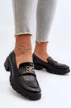 Damskie Boto Eleganckie Mokasyny Damskie Ze Złotą Ozdobą Czarne Tosisa