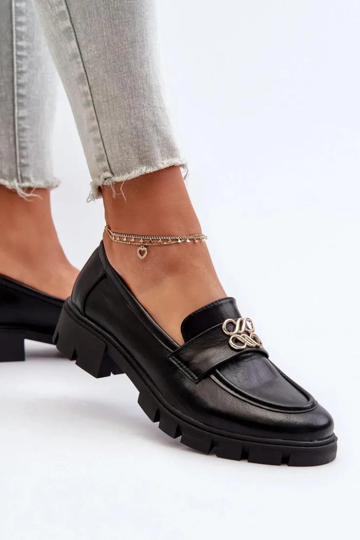 Damskie Boto Eleganckie Mokasyny Damskie Ze Złotą Ozdobą Czarne Tosisa