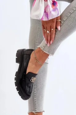 Damskie Boto Eleganckie Mokasyny Damskie Ze Złotą Ozdobą Czarne Tosisa