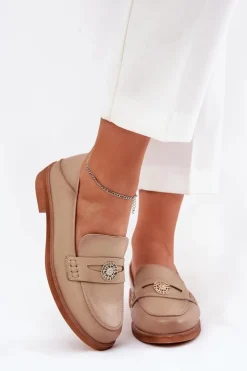 Buty damskie Vinceza Loafersy Damskie|Mokasyny Płaskie*Eleganckie Mokasyny Damskie Z Naturalnej Skóry Vinceza 18100 Beżowe