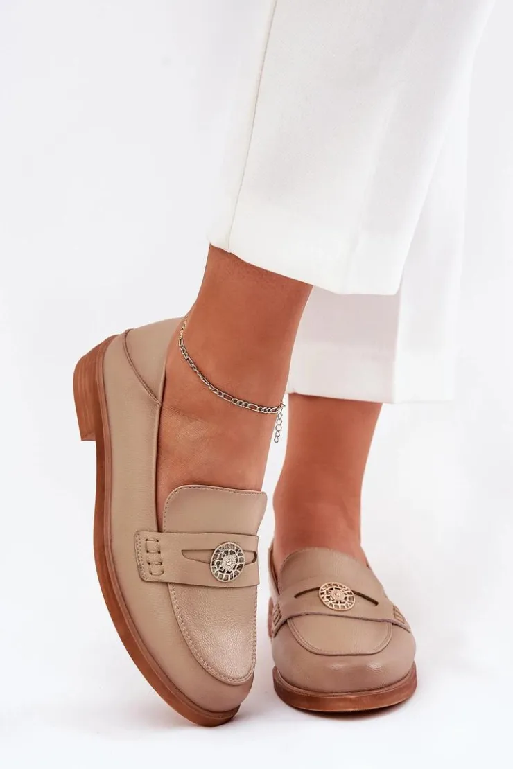 Buty damskie Vinceza Loafersy Damskie|Mokasyny Płaskie*Eleganckie Mokasyny Damskie Z Naturalnej Skóry Vinceza 18100 Beżowe