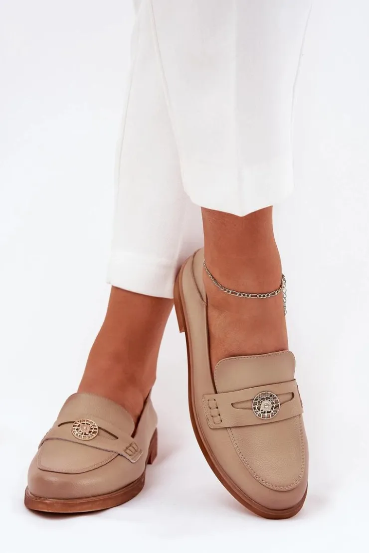 Buty damskie Vinceza Loafersy Damskie|Mokasyny Płaskie*Eleganckie Mokasyny Damskie Z Naturalnej Skóry Vinceza 18100 Beżowe