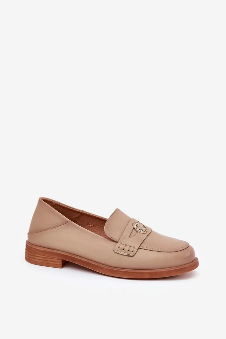 Buty damskie Vinceza Loafersy Damskie|Mokasyny Płaskie*Eleganckie Mokasyny Damskie Z Naturalnej Skóry Vinceza 18100 Beżowe