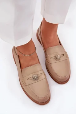 Buty damskie Vinceza Loafersy Damskie|Mokasyny Płaskie*Eleganckie Mokasyny Damskie Z Naturalnej Skóry Vinceza 18100 Beżowe