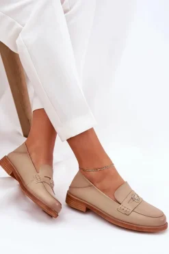 Buty damskie Vinceza Loafersy Damskie|Mokasyny Płaskie*Eleganckie Mokasyny Damskie Z Naturalnej Skóry Vinceza 18100 Beżowe