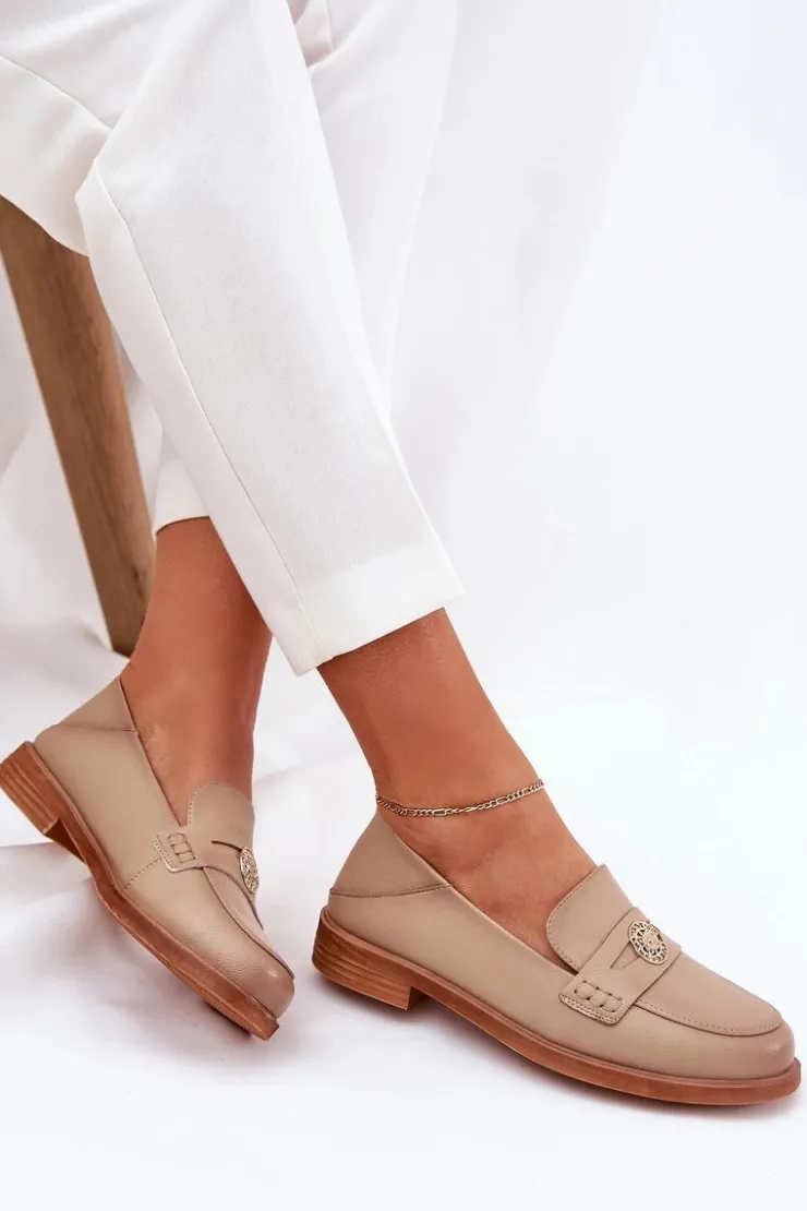 Buty damskie Vinceza Loafersy Damskie|Mokasyny Płaskie*Eleganckie Mokasyny Damskie Z Naturalnej Skóry Vinceza 18100 Beżowe