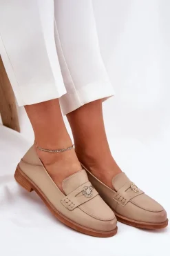 Buty damskie Vinceza Loafersy Damskie|Mokasyny Płaskie*Eleganckie Mokasyny Damskie Z Naturalnej Skóry Vinceza 18100 Beżowe
