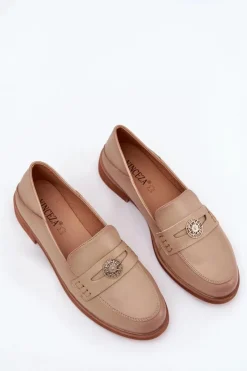 Buty damskie Vinceza Loafersy Damskie|Mokasyny Płaskie*Eleganckie Mokasyny Damskie Z Naturalnej Skóry Vinceza 18100 Beżowe