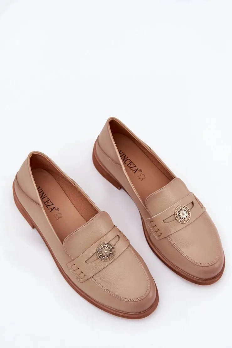 Buty damskie Vinceza Loafersy Damskie|Mokasyny Płaskie*Eleganckie Mokasyny Damskie Z Naturalnej Skóry Vinceza 18100 Beżowe