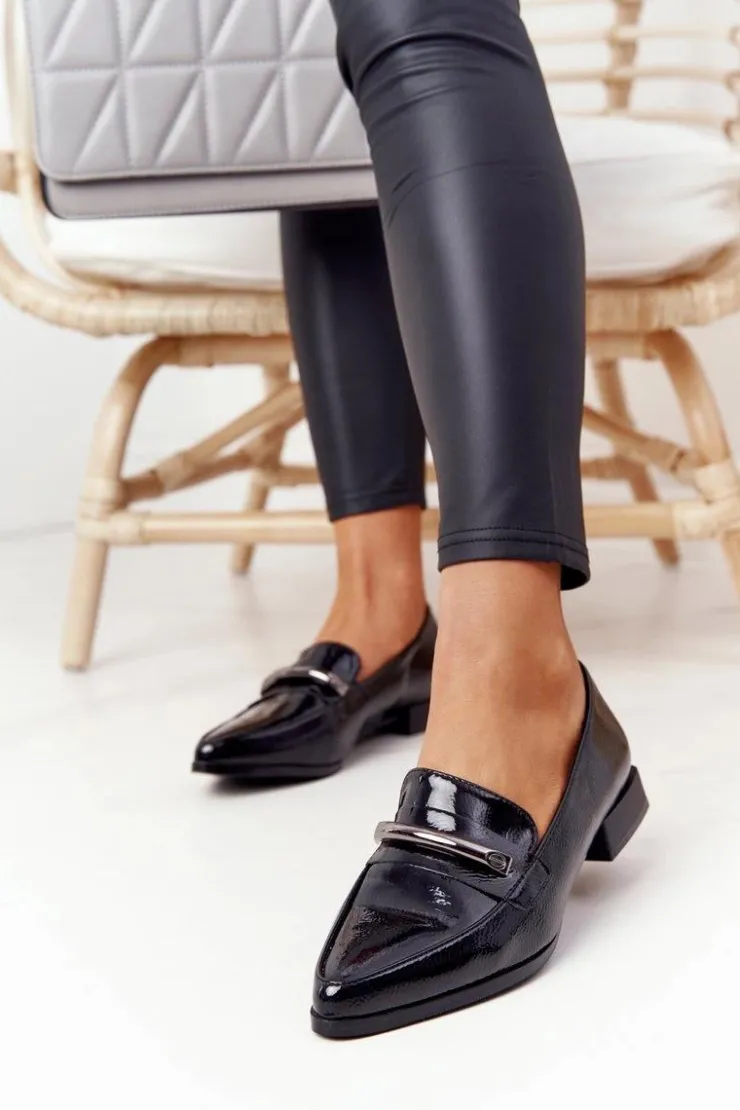 Damskie Damskie buty S.Barski Eleganckie Mokasyny S.Barski Premium Lakierowane Czarne