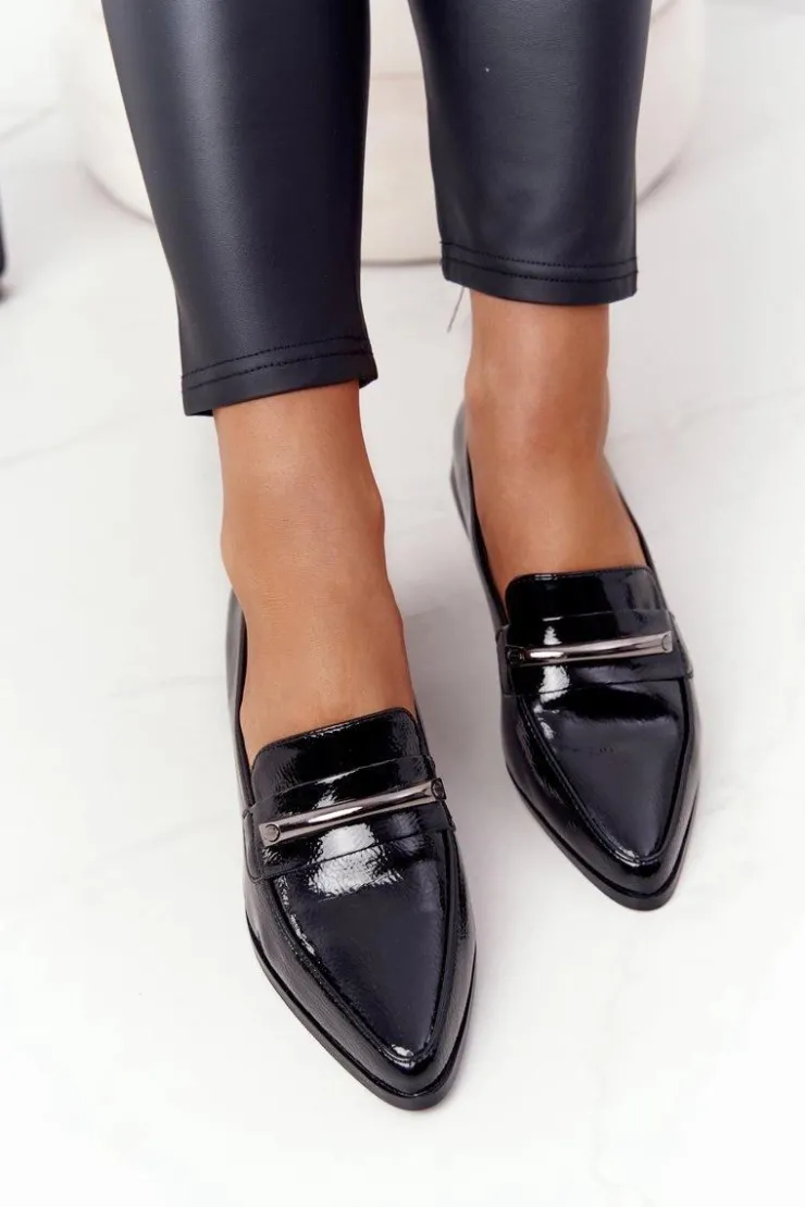 Damskie Damskie buty S.Barski Eleganckie Mokasyny S.Barski Premium Lakierowane Czarne