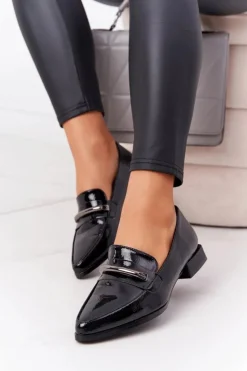 Damskie Damskie buty S.Barski Eleganckie Mokasyny S.Barski Premium Lakierowane Czarne