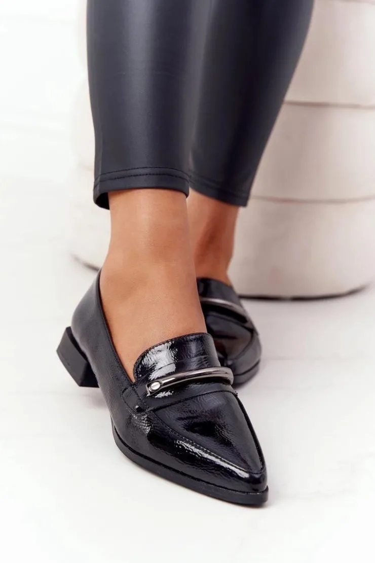 Damskie Damskie buty S.Barski Eleganckie Mokasyny S.Barski Premium Lakierowane Czarne