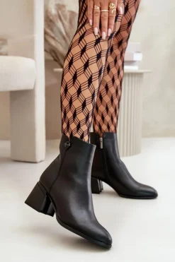 Damskie Buty damskie Vinceza Eleganckie Ocieplane Botki Damskie Z Naturalnej Skóry Czarne Vinceza 77106