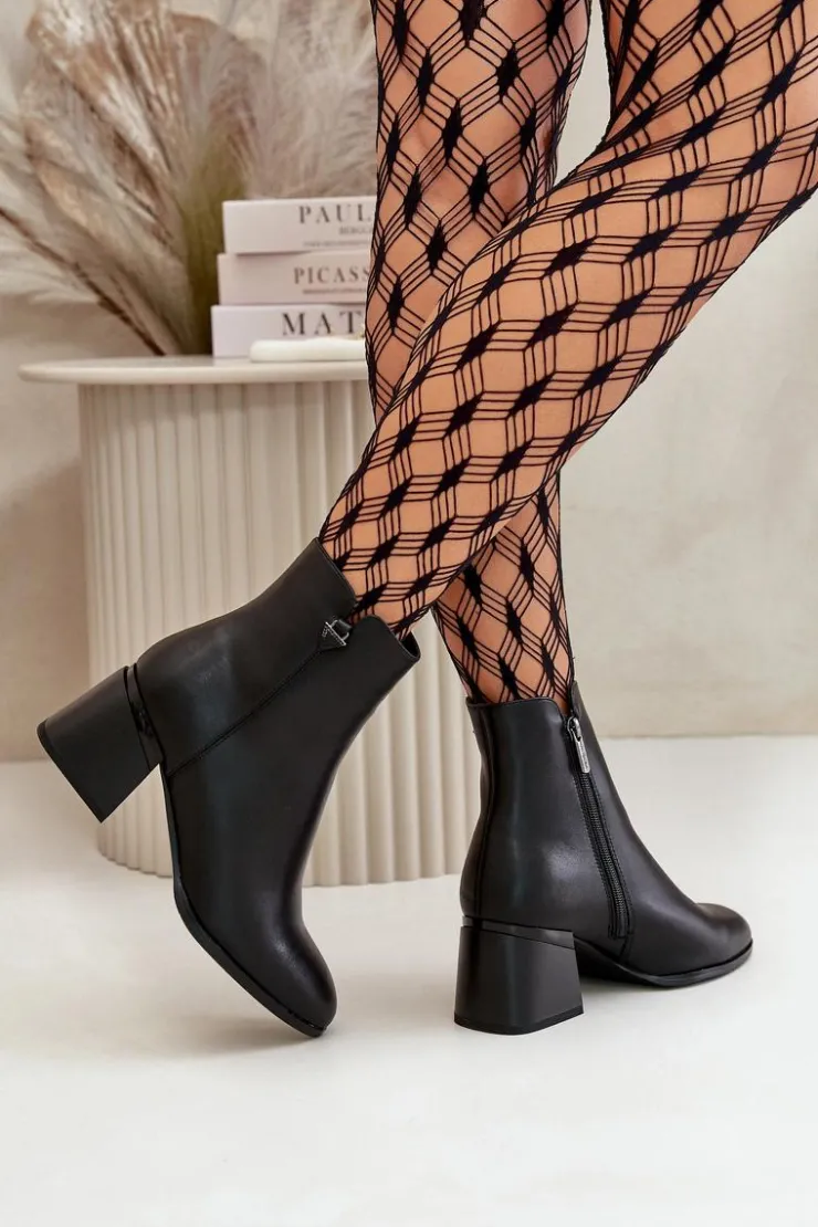 Damskie Buty damskie Vinceza Eleganckie Ocieplane Botki Damskie Z Naturalnej Skóry Czarne Vinceza 77106