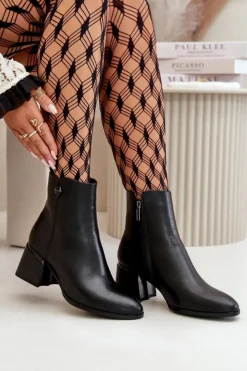 Damskie Buty damskie Vinceza Eleganckie Ocieplane Botki Damskie Z Naturalnej Skóry Czarne Vinceza 77106