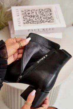 Damskie Buty damskie Vinceza Eleganckie Ocieplane Botki Damskie Z Naturalnej Skóry Czarne Vinceza 77106