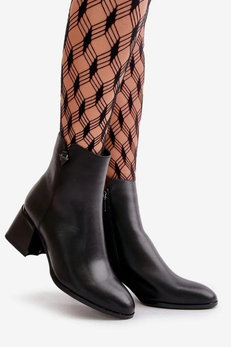 Damskie Buty damskie Vinceza Eleganckie Ocieplane Botki Damskie Z Naturalnej Skóry Czarne Vinceza 77106