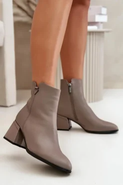 Discount Buty damskie Vinceza Eleganckie Ocieplane Botki Damskie Z Naturalnej Skóry Beżowe Vinceza 77106