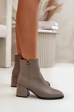 Discount Buty damskie Vinceza Eleganckie Ocieplane Botki Damskie Z Naturalnej Skóry Beżowe Vinceza 77106