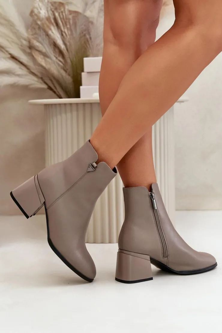 Discount Buty damskie Vinceza Eleganckie Ocieplane Botki Damskie Z Naturalnej Skóry Beżowe Vinceza 77106