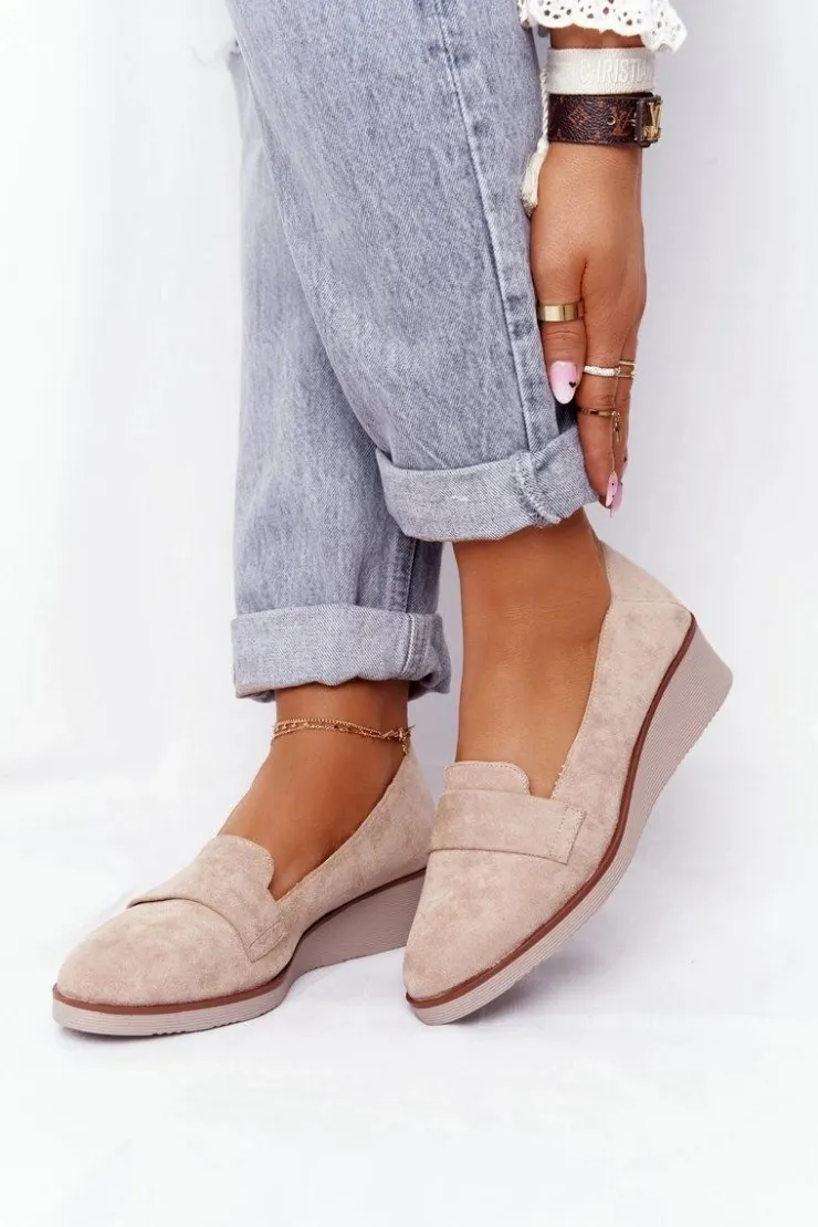 Buty damskie Vinceza Półbuty Lakierowane*Eleganckie Półbuty Na Koturnie Vinceza 10599 Zamszowe Beżowe