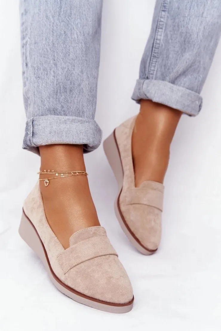 Buty damskie Vinceza Półbuty Lakierowane*Eleganckie Półbuty Na Koturnie Vinceza 10599 Zamszowe Beżowe