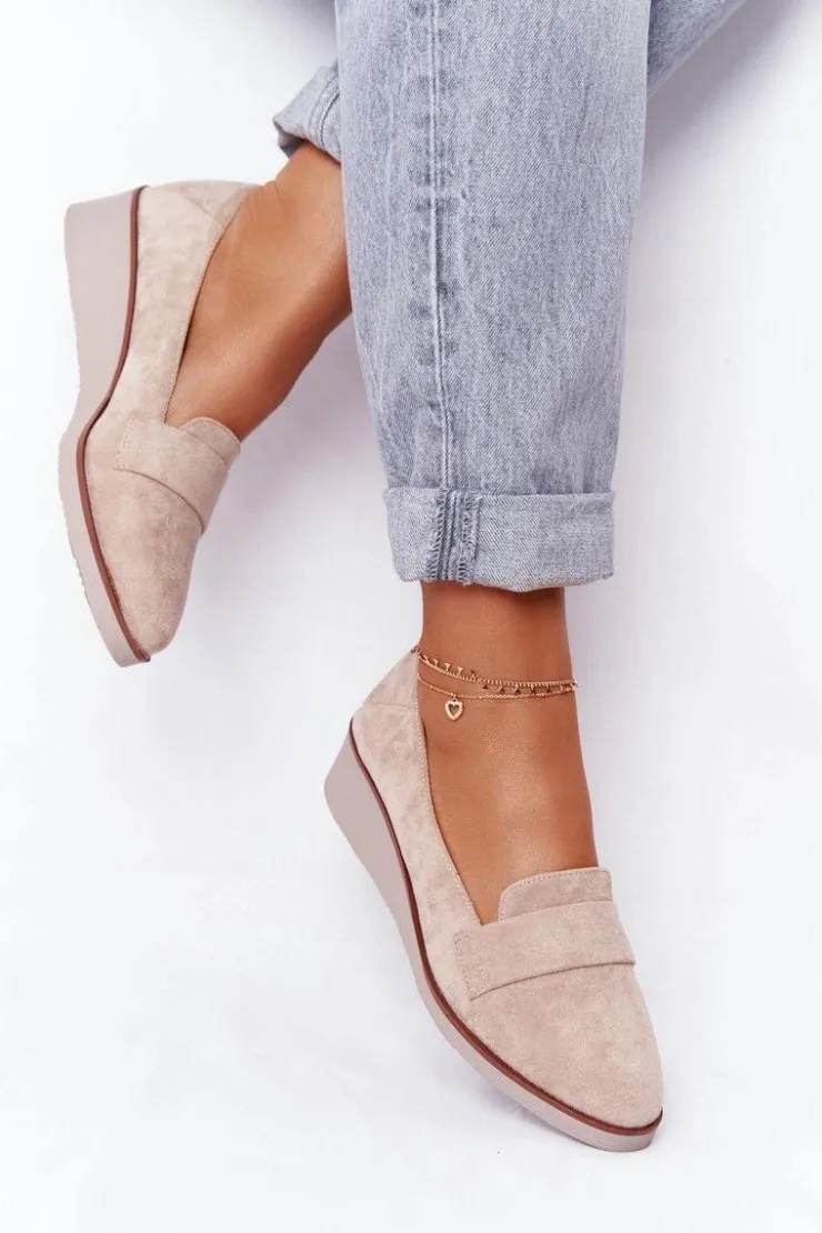 Buty damskie Vinceza Półbuty Lakierowane*Eleganckie Półbuty Na Koturnie Vinceza 10599 Zamszowe Beżowe