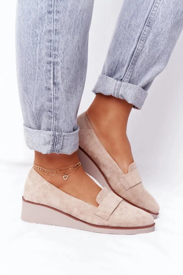 Buty damskie Vinceza Półbuty Lakierowane*Eleganckie Półbuty Na Koturnie Vinceza 10599 Zamszowe Beżowe