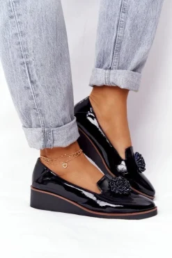 Damskie Buty damskie Vinceza Eleganckie Półbuty Na Koturnie Vinceza 10580 Lakierowane Czarne