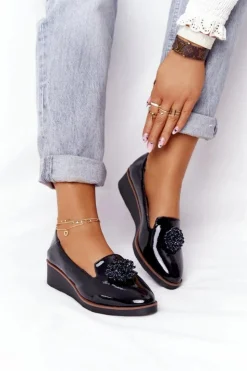 Damskie Buty damskie Vinceza Eleganckie Półbuty Na Koturnie Vinceza 10580 Lakierowane Czarne