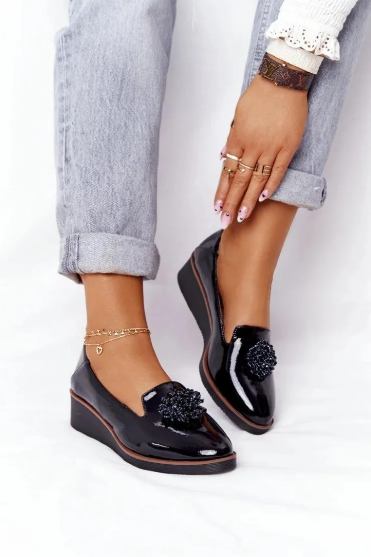 Damskie Buty damskie Vinceza Eleganckie Półbuty Na Koturnie Vinceza 10580 Lakierowane Czarne