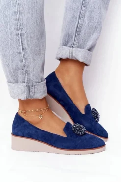 New Buty damskie Vinceza Eleganckie Półbuty Na Koturnie Vinceza 10580 Zamszowe Granatowe