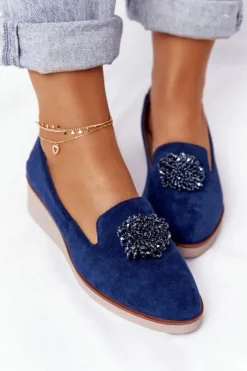 New Buty damskie Vinceza Eleganckie Półbuty Na Koturnie Vinceza 10580 Zamszowe Granatowe