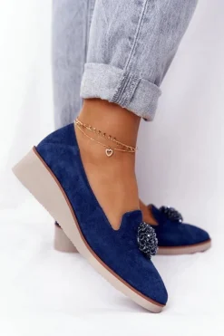 New Buty damskie Vinceza Eleganckie Półbuty Na Koturnie Vinceza 10580 Zamszowe Granatowe