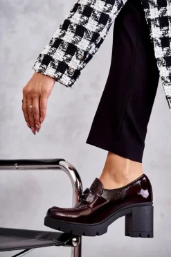 Boto Eleganckie Półbuty Na Słupku Ze Srebrną Ozdobą Bordowe Harmell